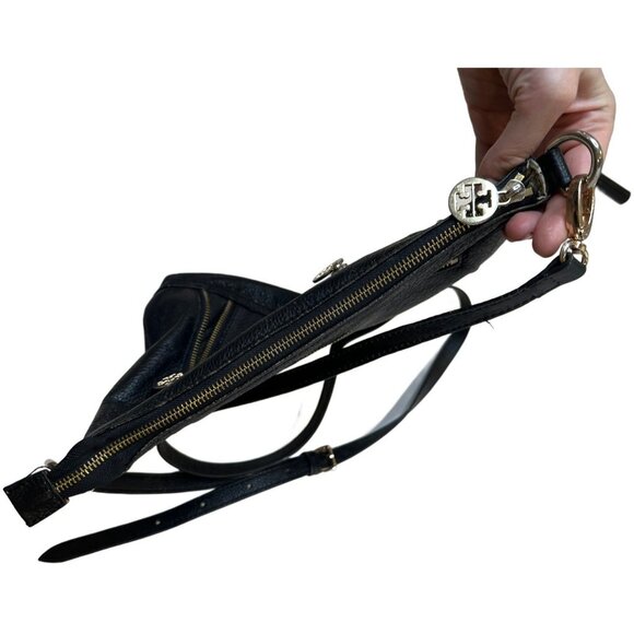 Tory Burch Crossbody Leather Bag Black Gold Logos Zipper Limited Edition - Picture 5 of 9